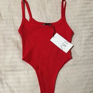 Red cropped bodysuit